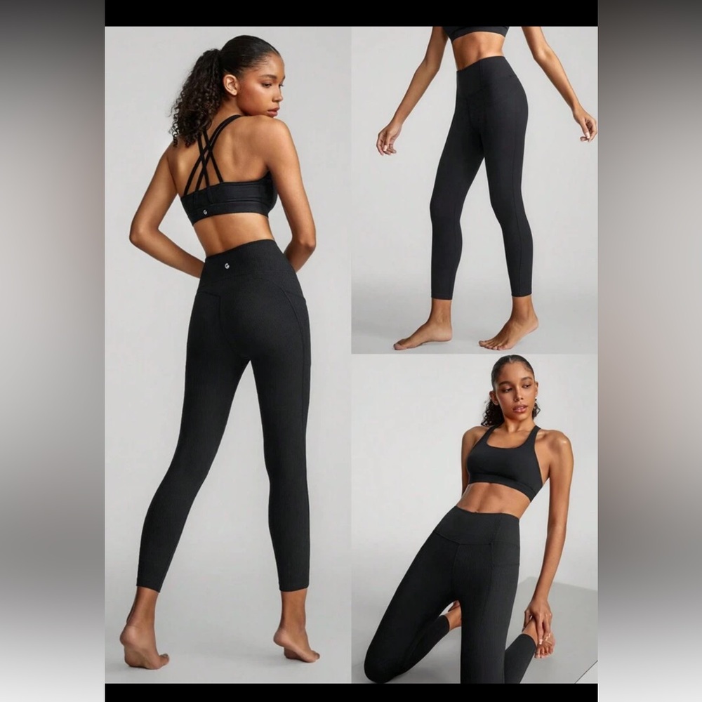 Glowmode Ribbed Black Leggings with Side Pockets